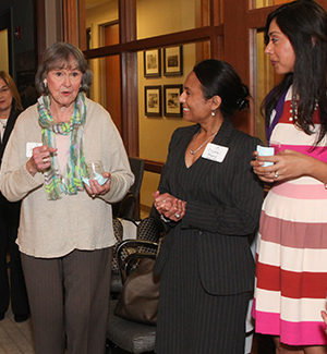 WGA Founder Delores Barr Weaver and WGA Members Crystal Freed and Sabeen Perwaiz talk at an event.
